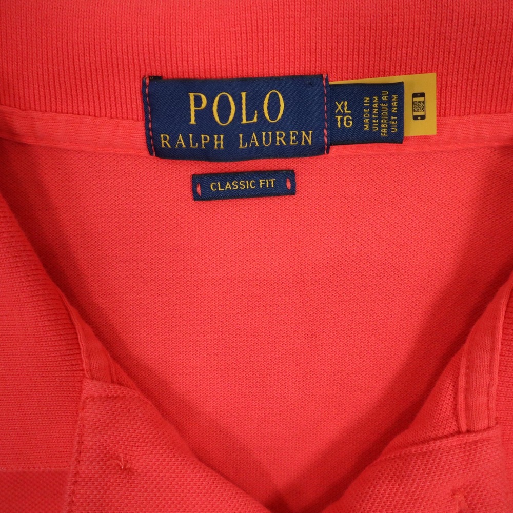 Polo Ralph Lauren Big Pony Polo Shirt Mens XL Coral Orange Solid Cotton Pique - Picture 4 of 7